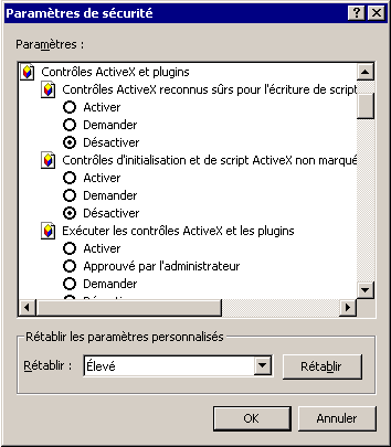 Les réglages de sécurité d'Internet Explorer